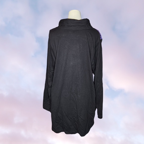 Greater Good Black Blue Purple Patch Work Cowl Neck Boho Cotton Sweater 2X - Picture 5 of 6